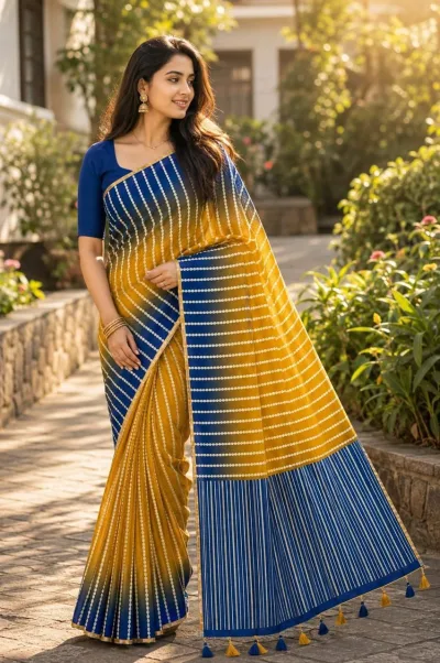 Linen jari Cotton Saree